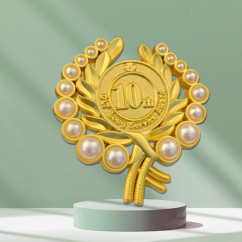 award pins-artificial pearls pin badge